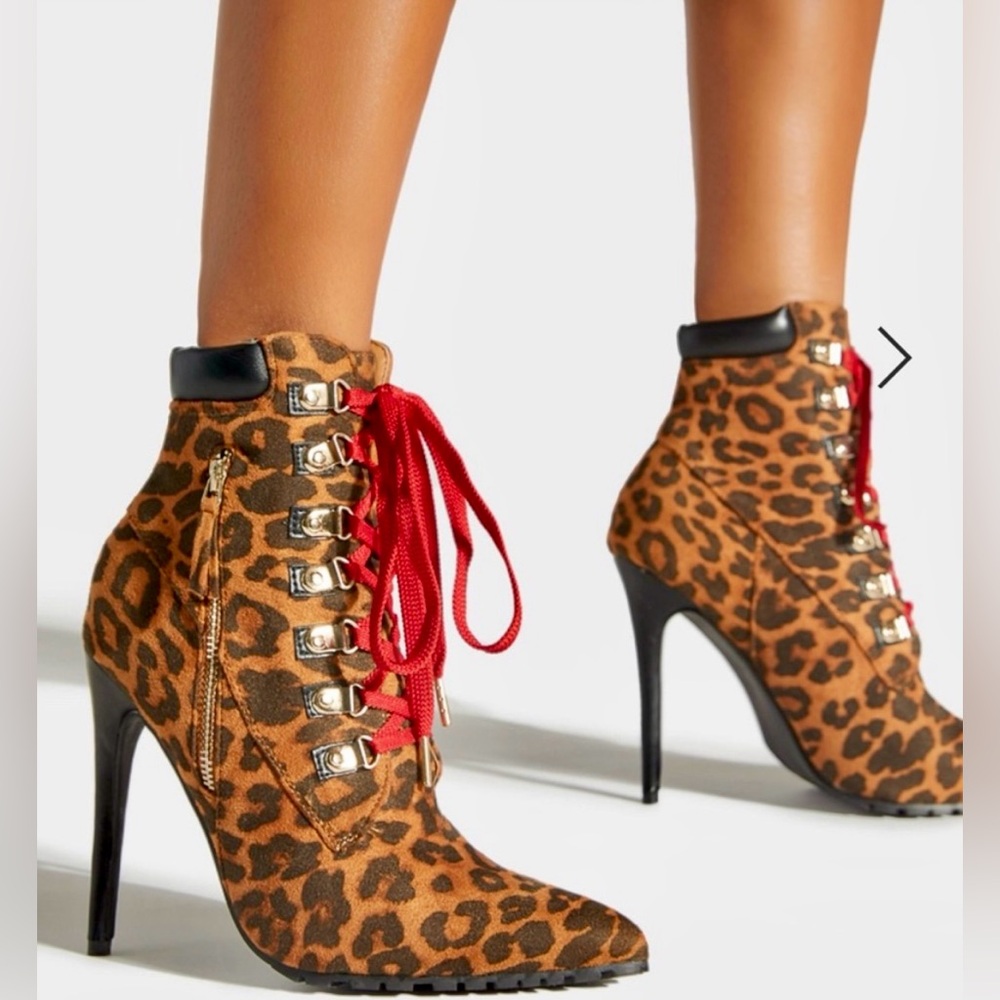 Leopard Print Ankle Boots with Red Laces